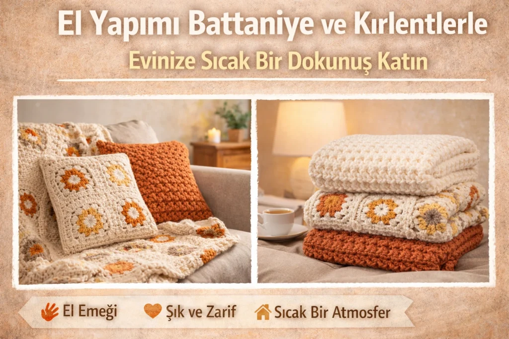 El Yapımı Battaniye ve Kırlentlerle Evinize Sıcak Bir Dokunuş Katın